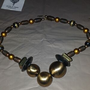 Vintage Gold and Brown Beaded Necklace